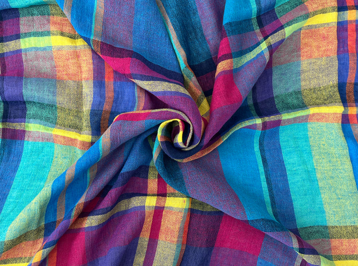Linen Blend Madras Plaid Fabric | Natural Wrinkle & Subtle Stretch 8130