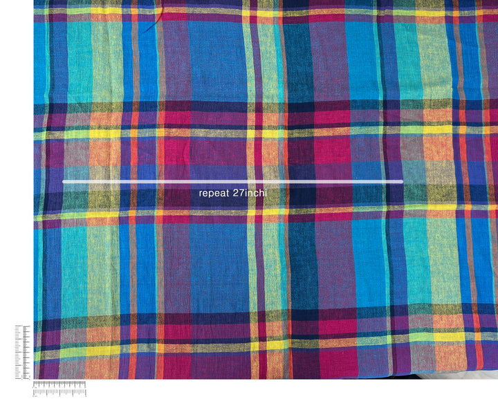 Linen Blend Madras Plaid Fabric | Natural Wrinkle & Subtle Stretch 8130