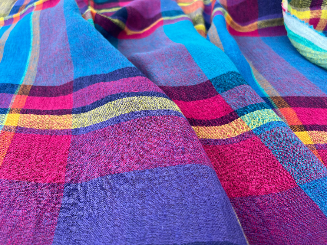 Linen Blend Madras Plaid Fabric | Natural Wrinkle & Subtle Stretch 8130