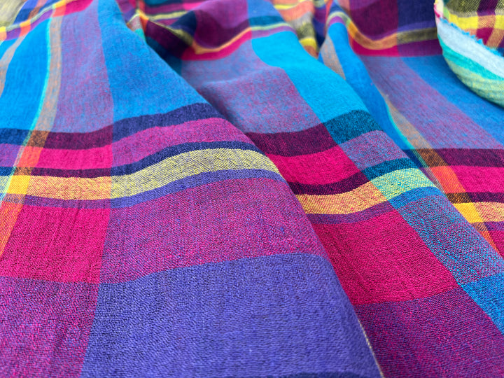 Linen Blend Madras Plaid Fabric | Natural Wrinkle & Subtle Stretch 8130