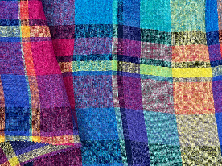 Linen Blend Madras Plaid Fabric | Natural Wrinkle & Subtle Stretch 8130