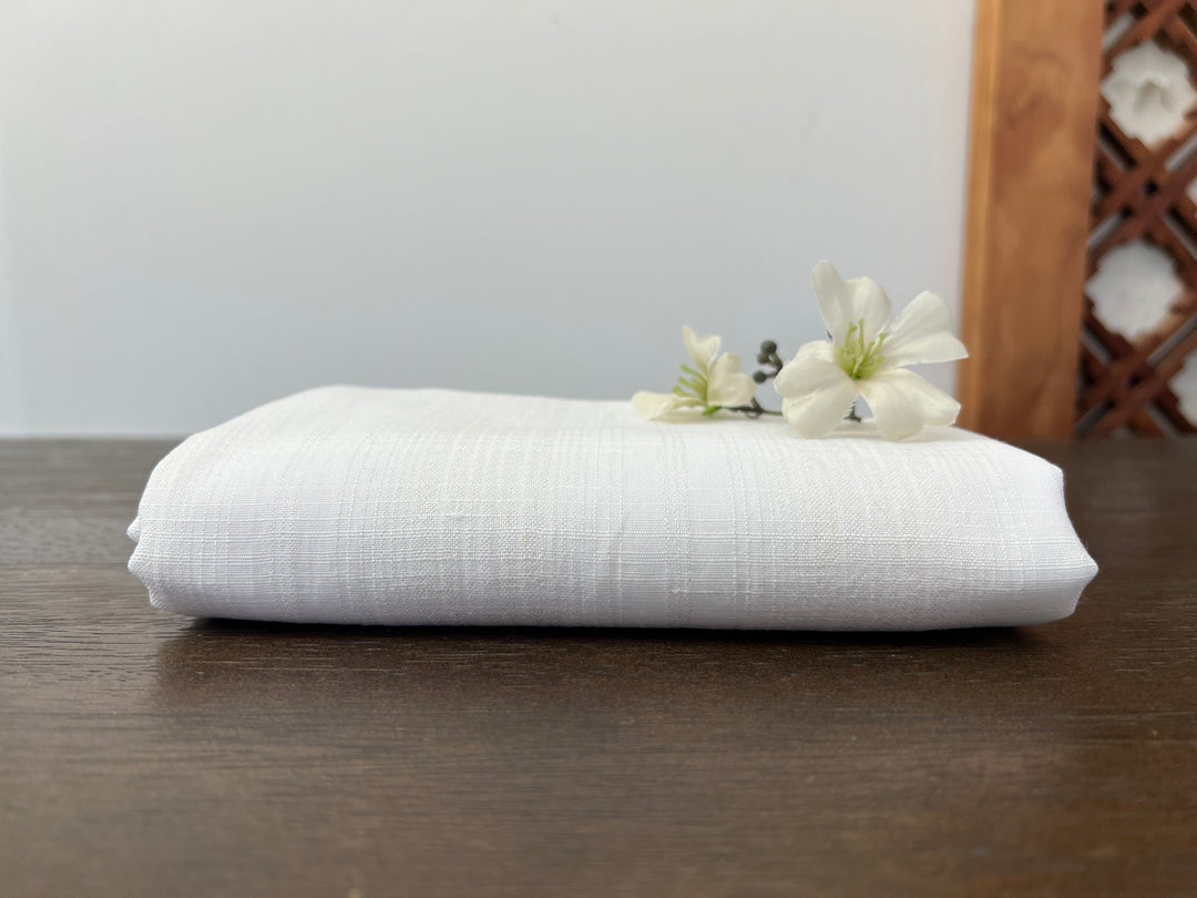 Airy Windowpane Linen Blend Fabric | Natural Slub Grid | White | Light Weight 181
