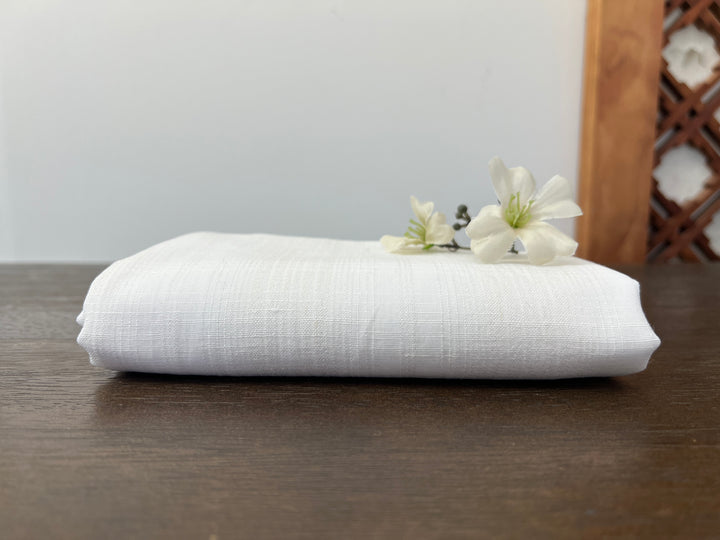 Airy Windowpane Linen Blend Fabric | Natural Slub Grid | White | Light Weight 181