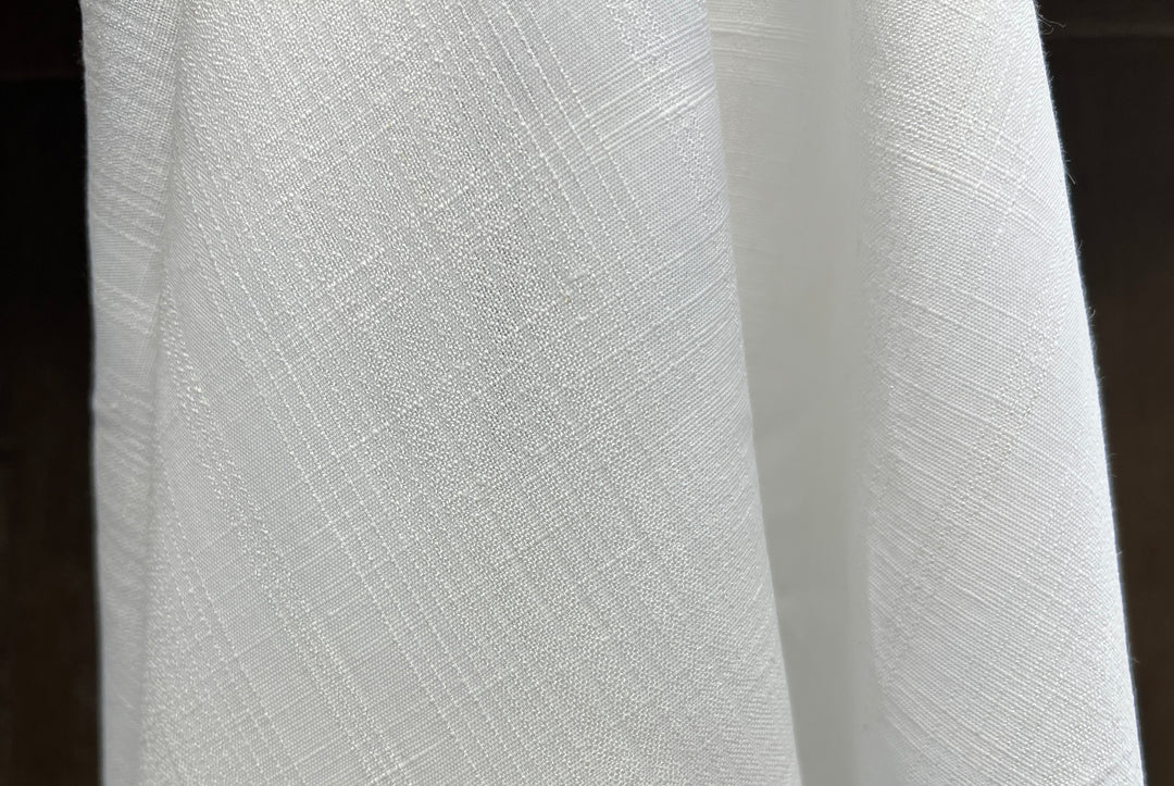 Airy Windowpane Linen Blend Fabric | Natural Slub Grid | White | Light Weight 181