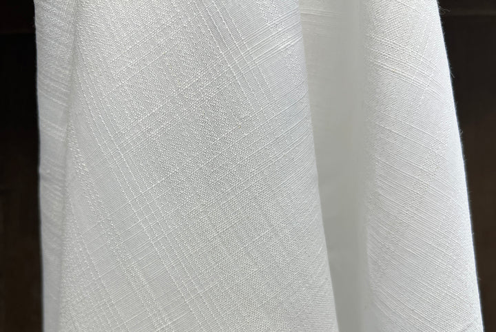 Airy Windowpane Linen Blend Fabric | Natural Slub Grid | White | Light Weight 181