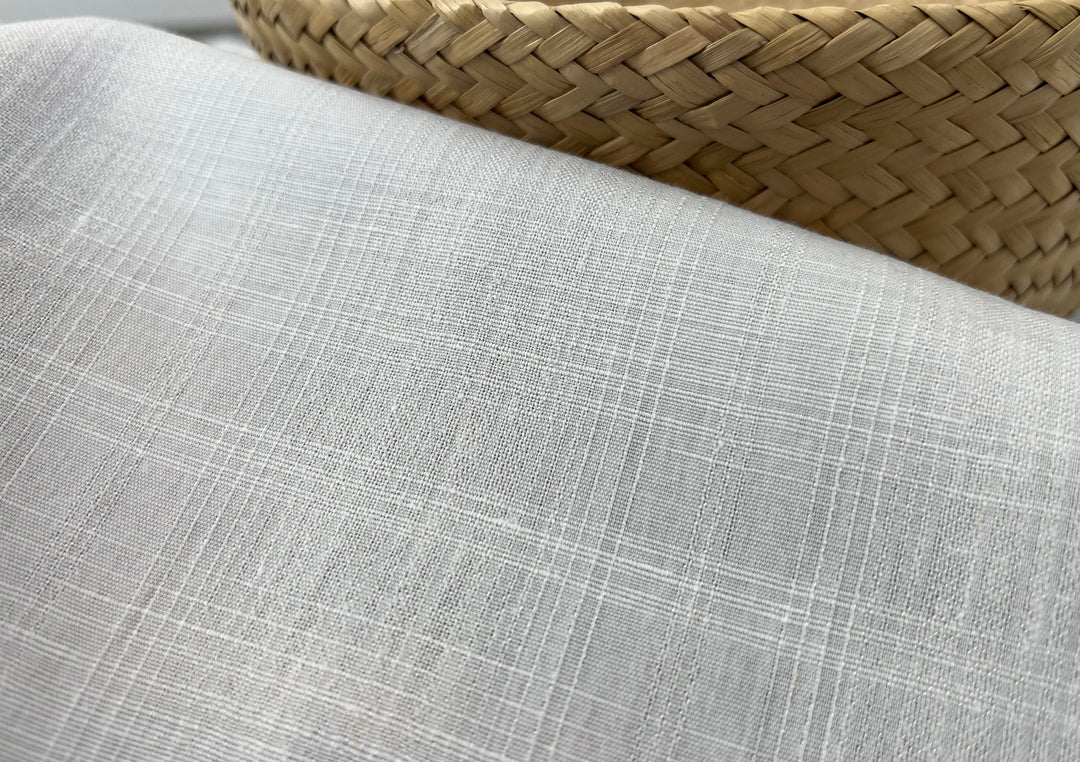 Airy Windowpane Linen Blend Fabric | Natural Slub Grid | White | Light Weight 181