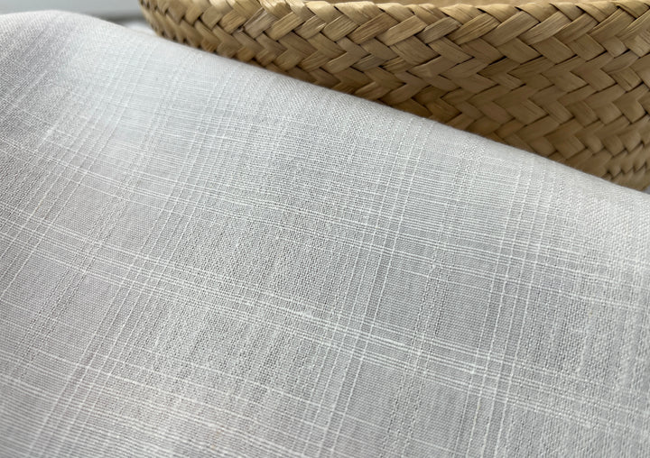 Airy Windowpane Linen Blend Fabric | Natural Slub Grid | White | Light Weight 181