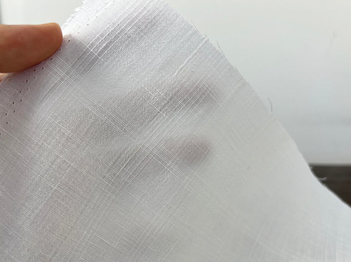 Airy Windowpane Linen Blend Fabric | Natural Slub Grid | White | Light Weight 181
