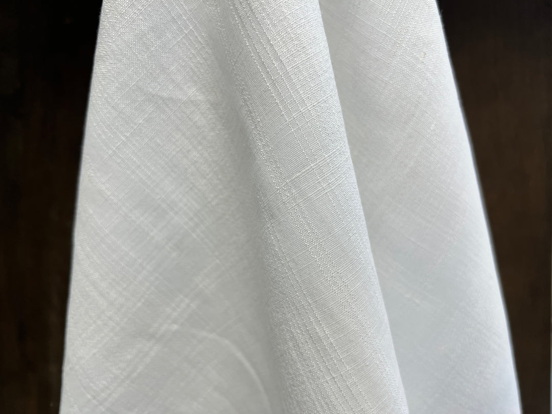 Airy Windowpane Linen Blend Fabric | Natural Slub Grid | White | Light Weight 181
