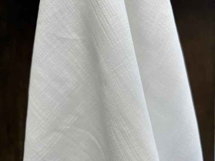 Airy Windowpane Linen Blend Fabric | Natural Slub Grid | White | Light Weight 181