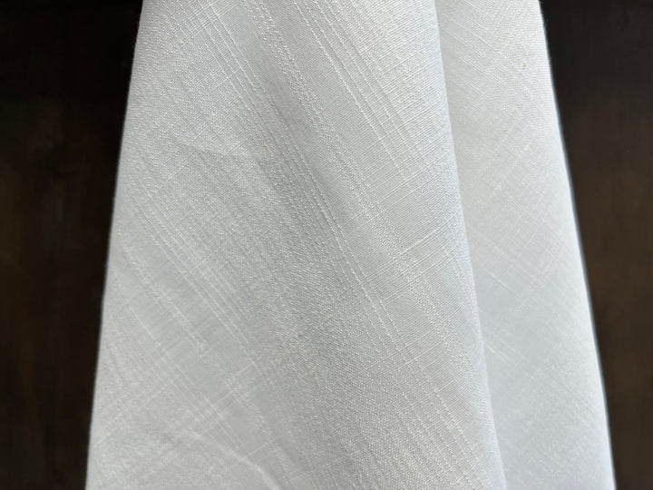 Airy Windowpane Linen Blend Fabric | Natural Slub Grid | White | Light Weight 181