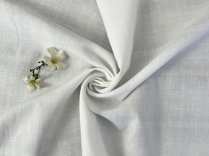 Airy Windowpane Linen Blend Fabric | Natural Slub Grid | White | Light Weight 181