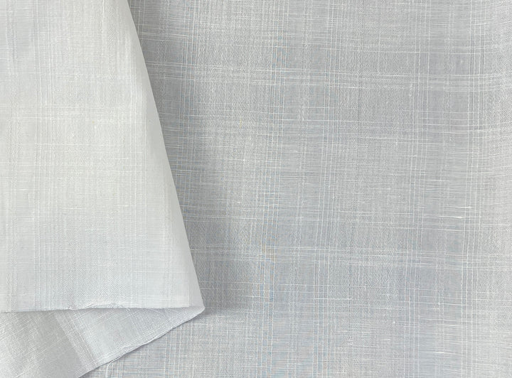 Airy Windowpane Linen Blend Fabric | Natural Slub Grid | White | Light Weight 181