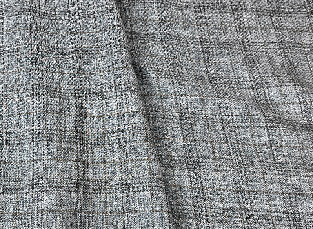 100% Linen Heritage Glen Plaid Twill Fabric 8434 | Grey Melange Yarn | 52"