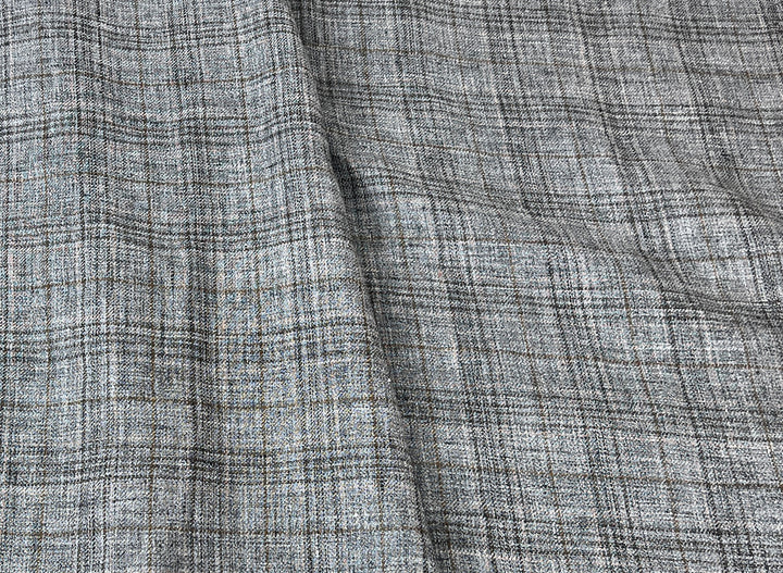 100% Linen Heritage Glen Plaid Twill Fabric 8434 | Grey Melange Yarn | 52"