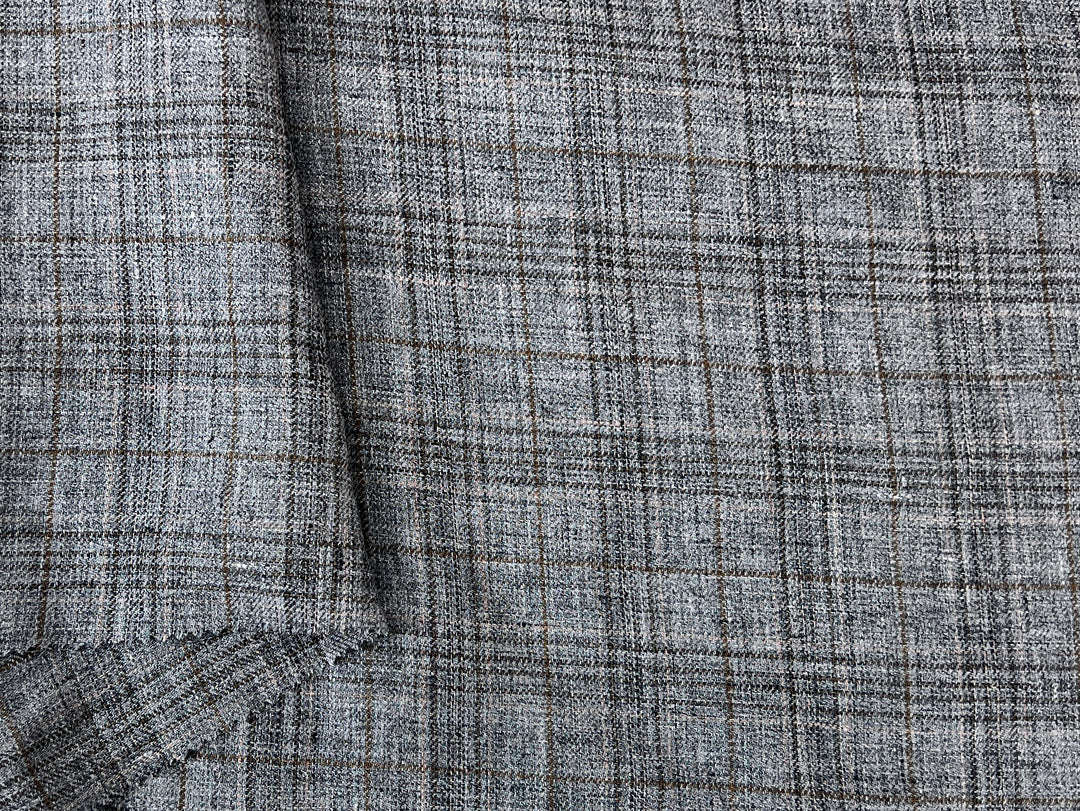 100% Linen Heritage Glen Plaid Twill Fabric 8434 | Grey Melange Yarn | 52"