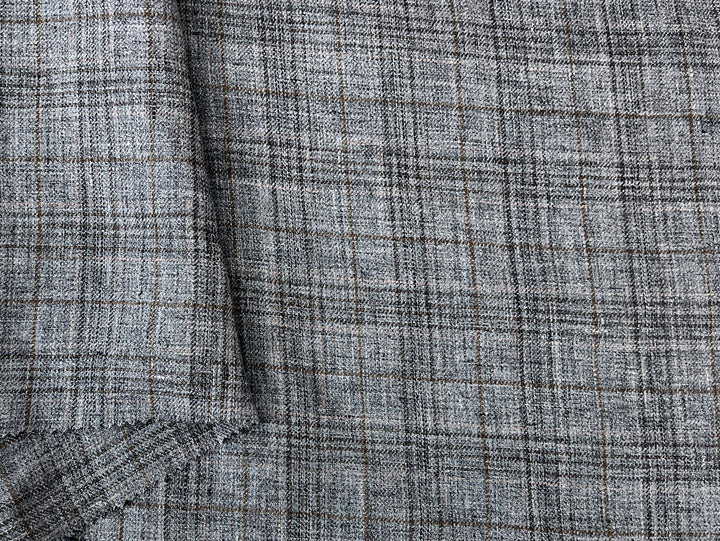 100% Linen Heritage Glen Plaid Twill Fabric 8434 | Grey Melange Yarn | 52"