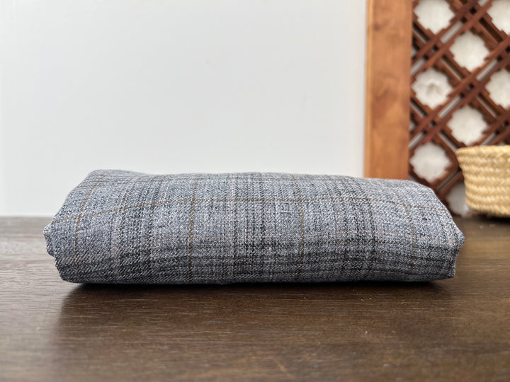100% Linen Heritage Glen Plaid Twill Fabric 8434 | Grey Melange Yarn | 52"