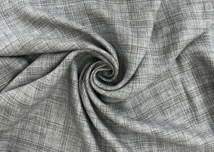 100% Linen Heritage Glen Plaid Twill Fabric 8434 | Grey Melange Yarn | 52"