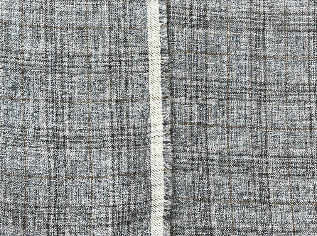 100% Linen Heritage Glen Plaid Twill Fabric 8434 | Grey Melange Yarn | 52"