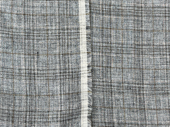 100% Linen Heritage Glen Plaid Twill Fabric 8434 | Grey Melange Yarn | 52"