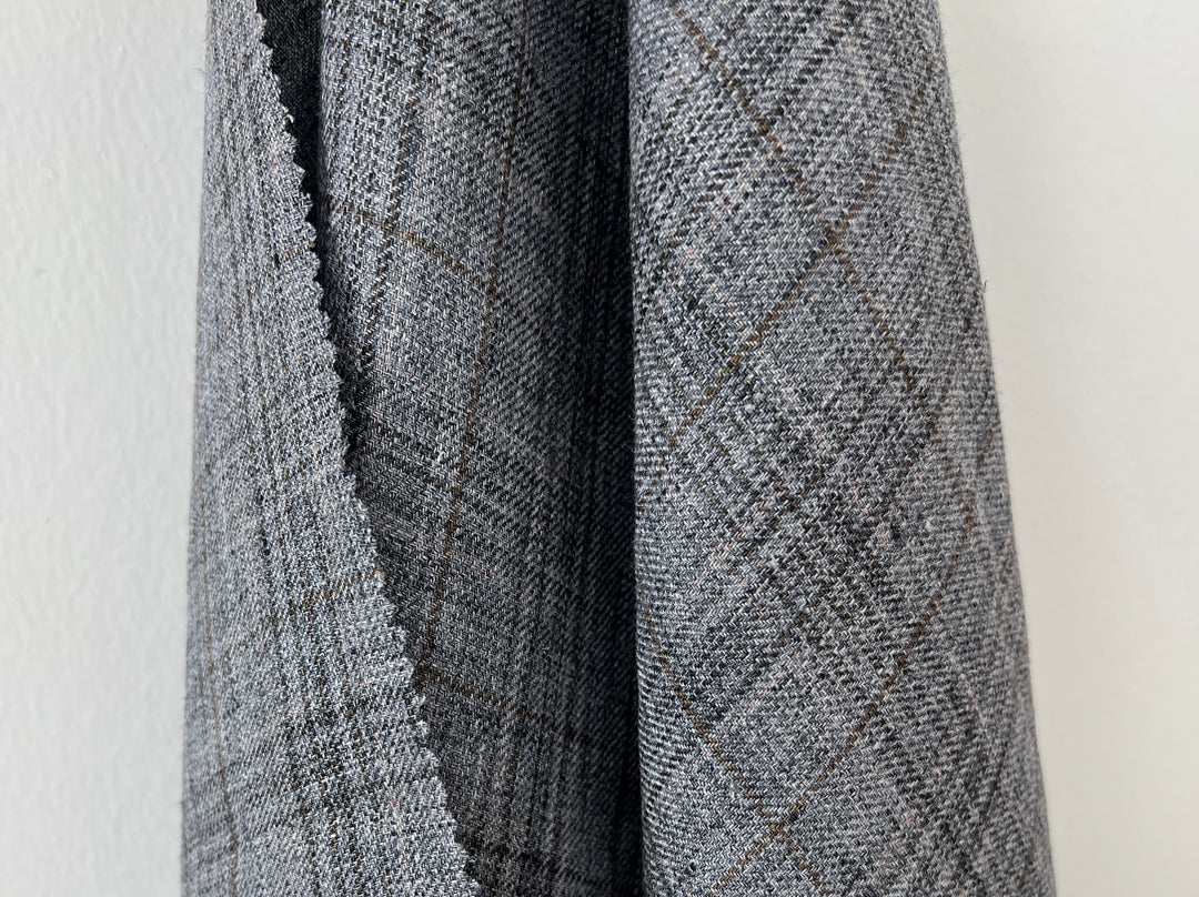 100% Linen Heritage Glen Plaid Twill Fabric 8434 | Grey Melange Yarn | 52"