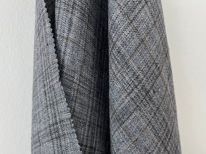 100% Linen Heritage Glen Plaid Twill Fabric 8434 | Grey Melange Yarn | 52"