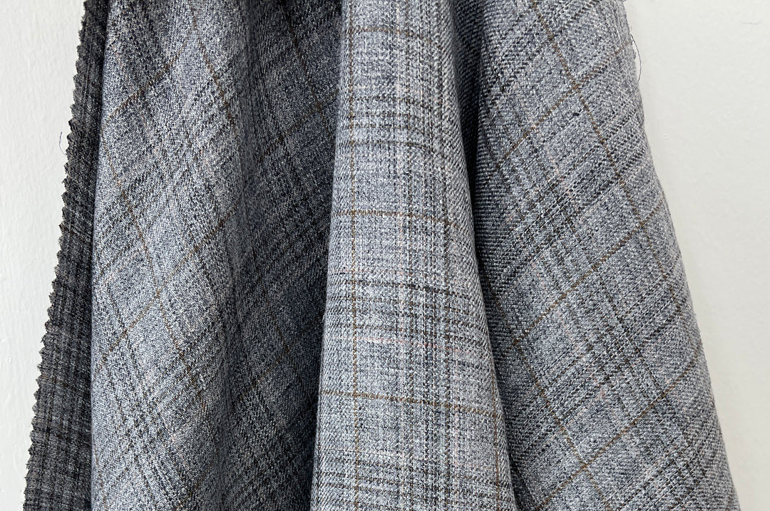 100% Linen Heritage Glen Plaid Twill Fabric 8434 | Grey Melange Yarn | 52"