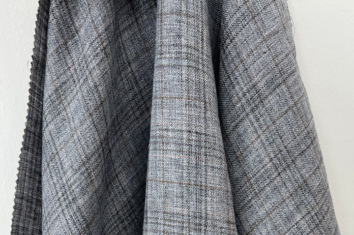 100% Linen Heritage Glen Plaid Twill Fabric 8434 | Grey Melange Yarn | 52"