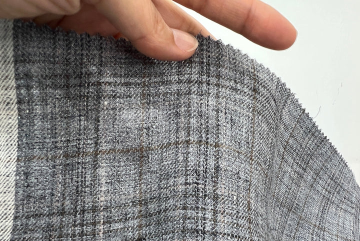 100% Linen Heritage Glen Plaid Twill Fabric 8434 | Grey Melange Yarn | 52"