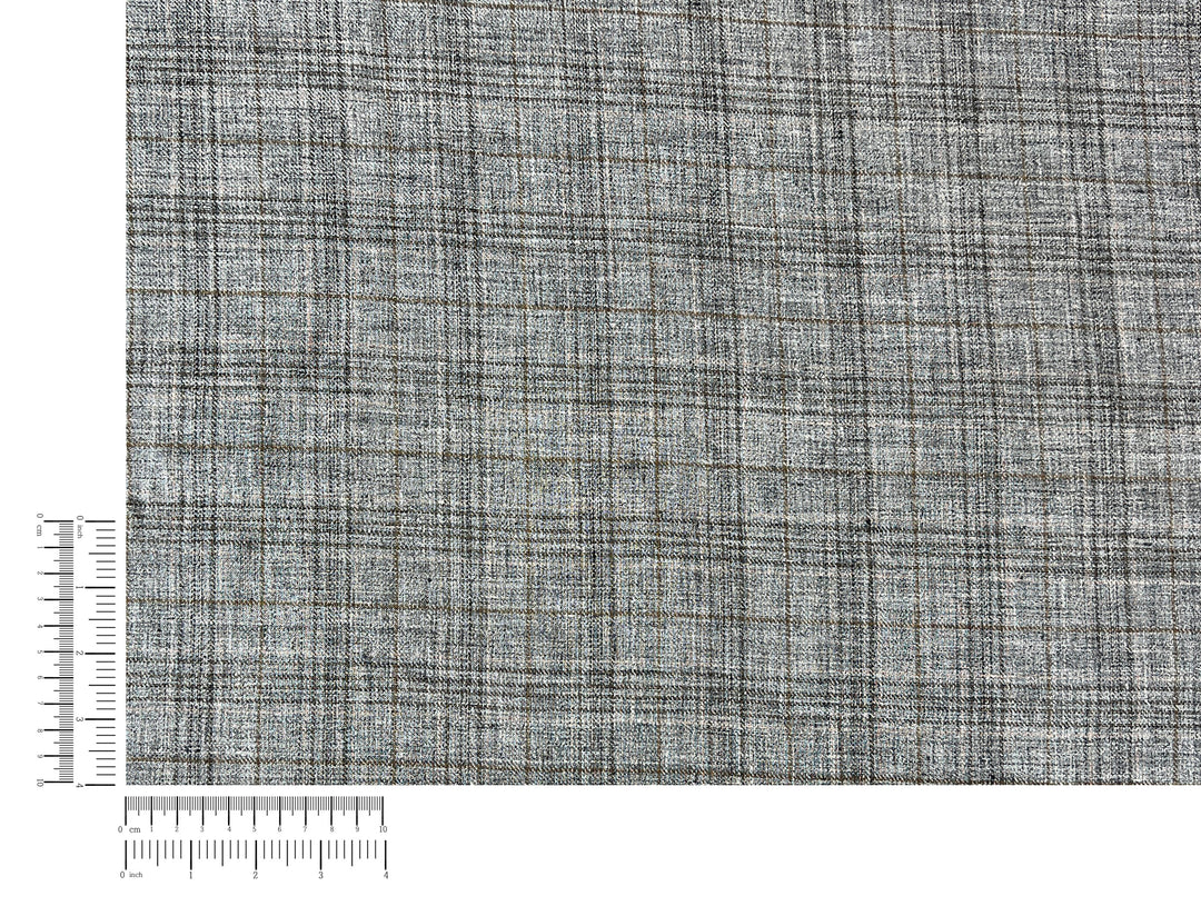 100% Linen Heritage Glen Plaid Twill Fabric 8434 | Grey Melange Yarn | 52"