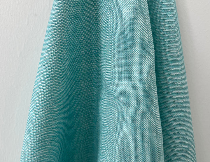 Aqua Blue 100% Linen Fabric | Basketweave Heavyweight | 44''