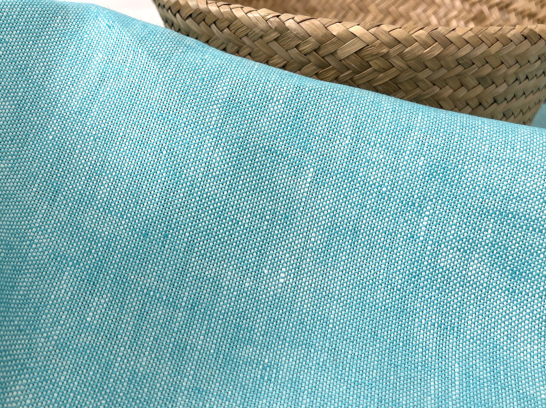Aqua Blue 100% Linen Fabric | Basketweave Heavyweight | 44''
