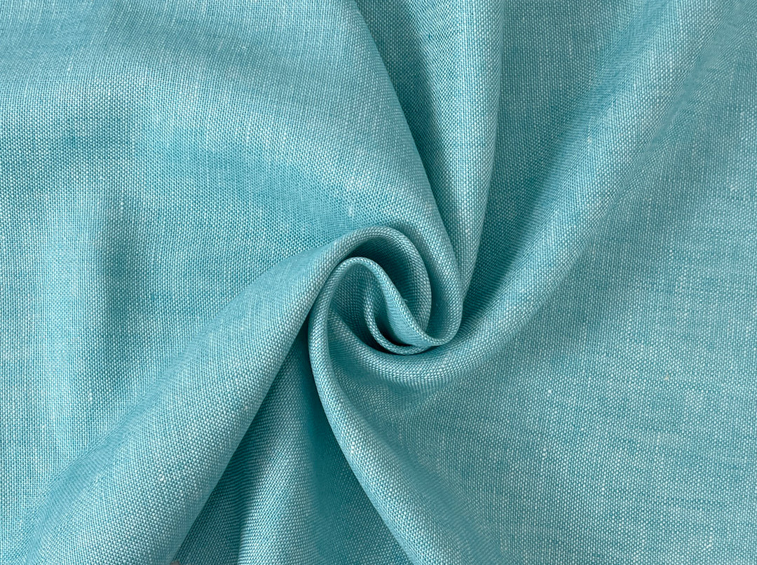 Aqua Blue 100% Linen Fabric | Basketweave Heavyweight | 44''