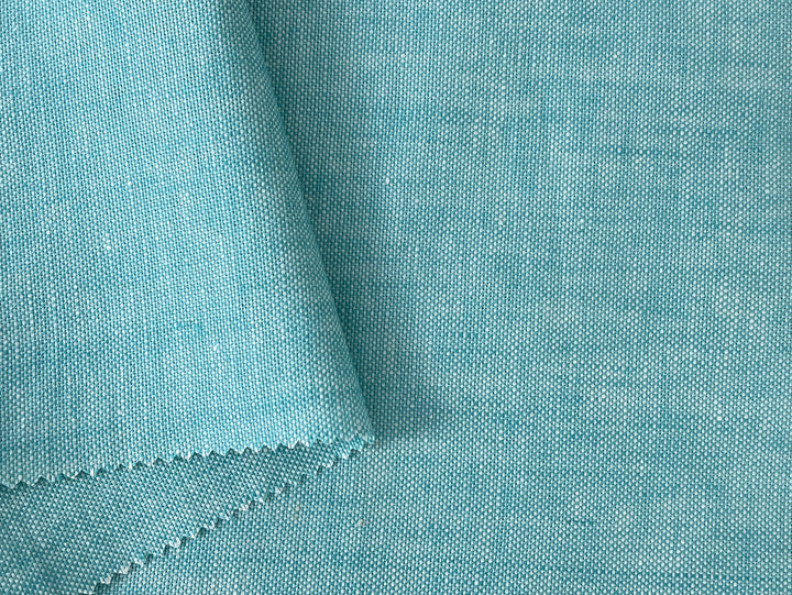 Aqua Blue 100% Linen Fabric | Basketweave Heavyweight | 44''