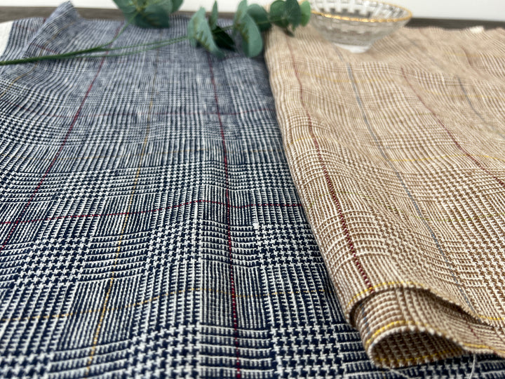Heavyweight 100% Linen Glen Plaid Fabric | Pre-Washed Soft Hand | Heavy Weight 7552 7553