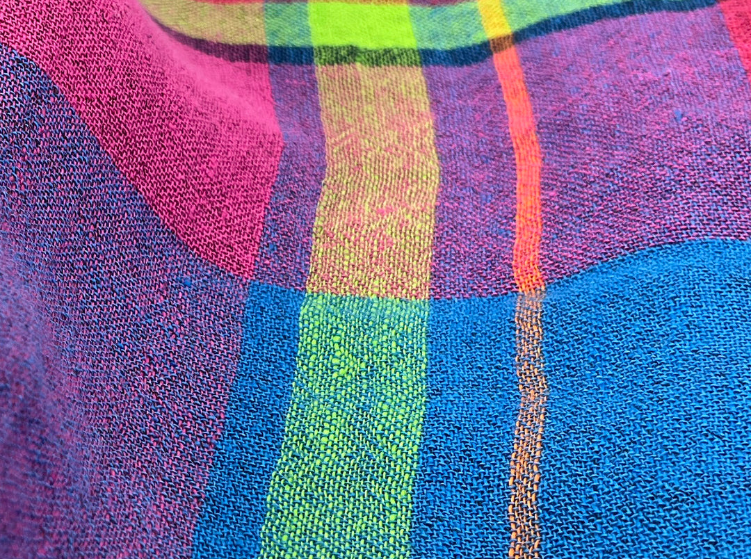 Vivid Multicolor Madras Plaid Linen Blend Fabric | Natural Stretch & Wrinkle Finish | 52" 8273