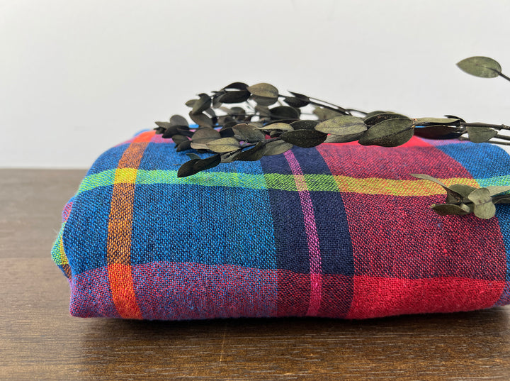 Vivid Multicolor Madras Plaid Linen Blend Fabric | Natural Stretch & Wrinkle Finish | 52" 8273