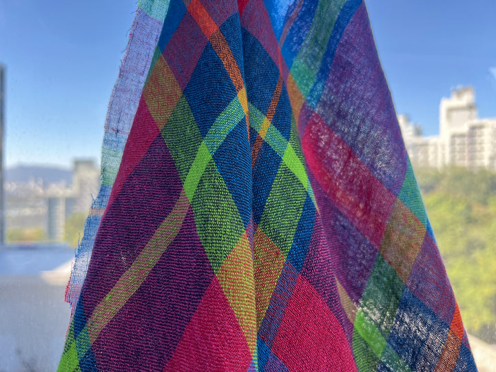 Vivid Multicolor Madras Plaid Linen Blend Fabric | Natural Stretch & Wrinkle Finish | 52" 8273