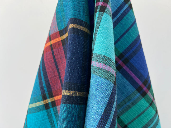 Double-Face Linen Cotton Plaid Fabric | Reversible Solid Back | 52"  7718 7719
