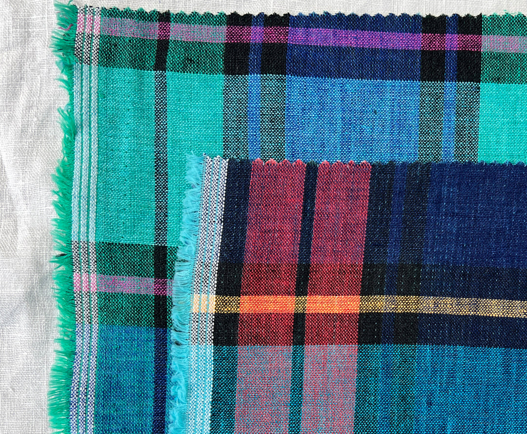 Double-Face Linen Cotton Plaid Fabric | Reversible Solid Back | 52"  7718 7719