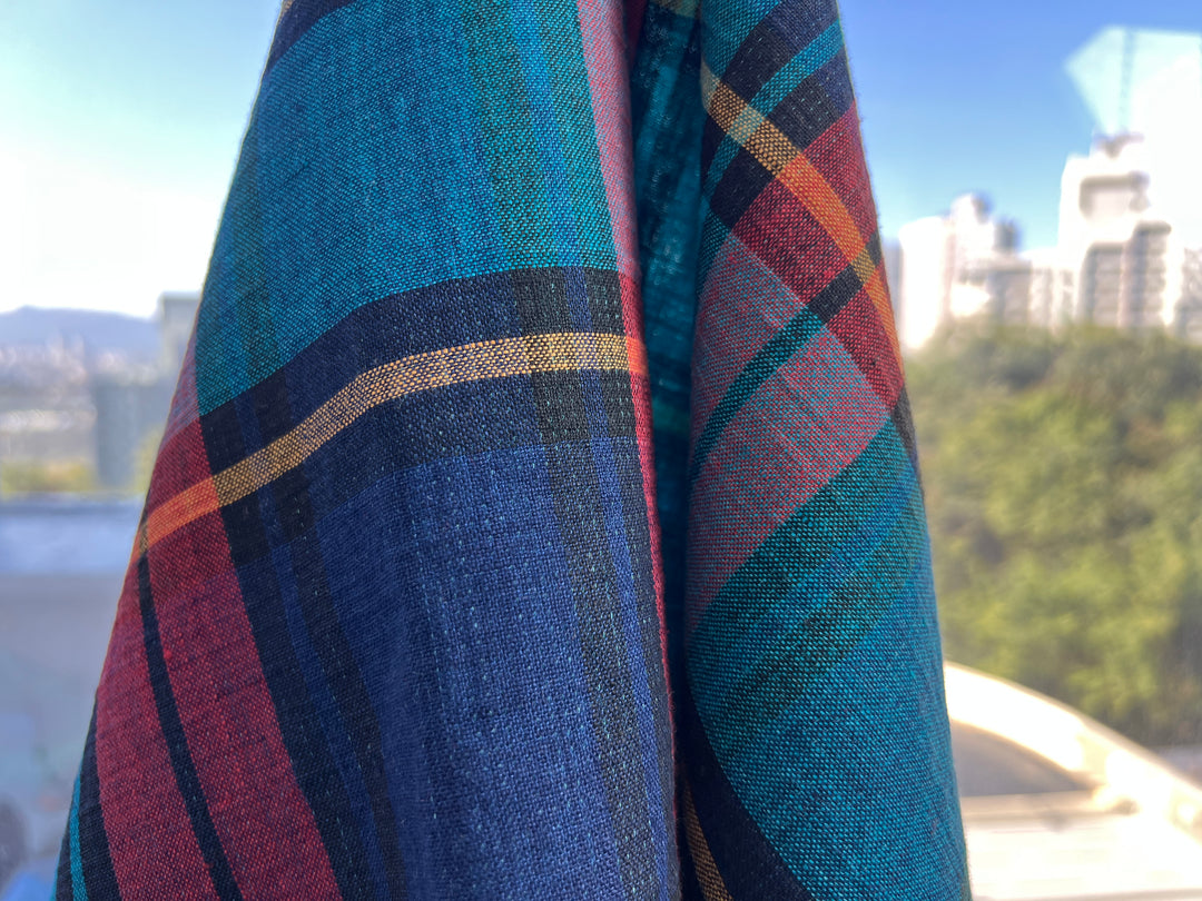 Double-Face Linen Cotton Plaid Fabric | Reversible Solid Back | 52"  7718 7719