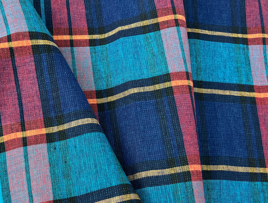 Double-Face Linen Cotton Plaid Fabric | Reversible Solid Back | 52"  7718 7719