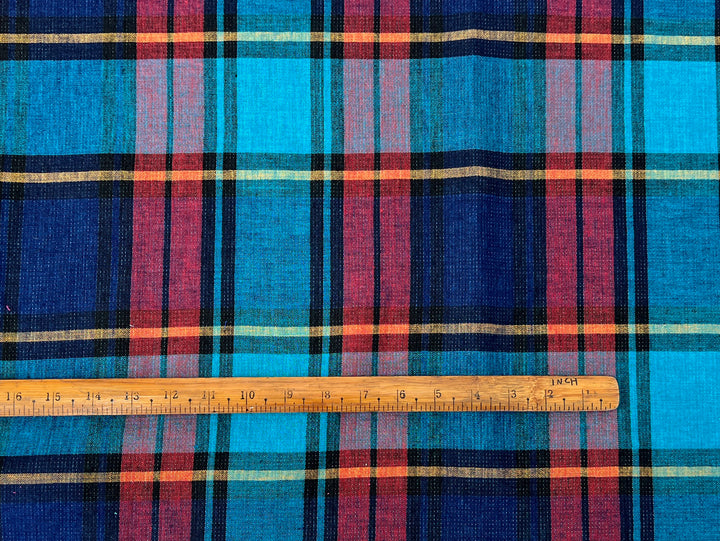 Double-Face Linen Cotton Plaid Fabric | Reversible Solid Back | 52"  7718 7719
