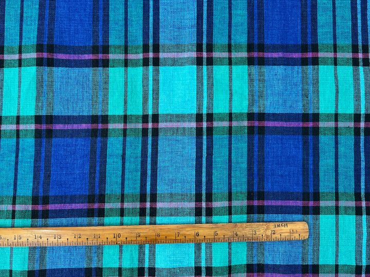 Double-Face Linen Cotton Plaid Fabric | Reversible Solid Back | 52"  7718 7719