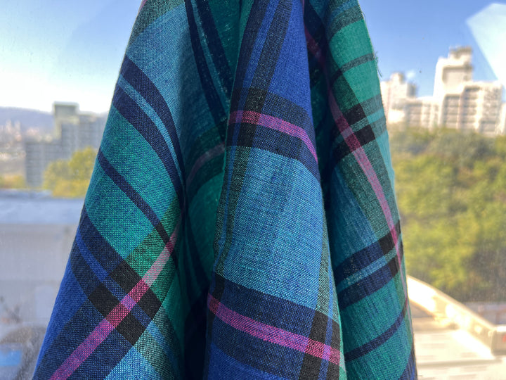 Double-Face Linen Cotton Plaid Fabric | Reversible Solid Back | 52"  7718 7719