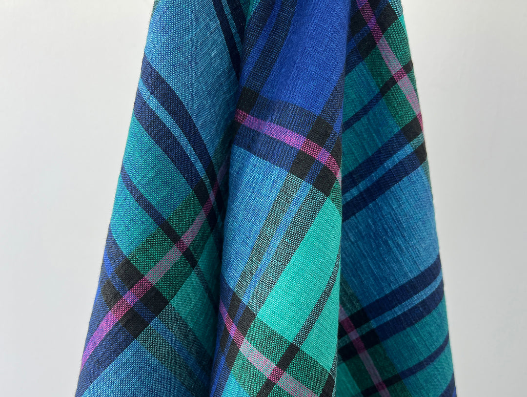 Double-Face Linen Cotton Plaid Fabric | Reversible Solid Back | 52"  7718 7719