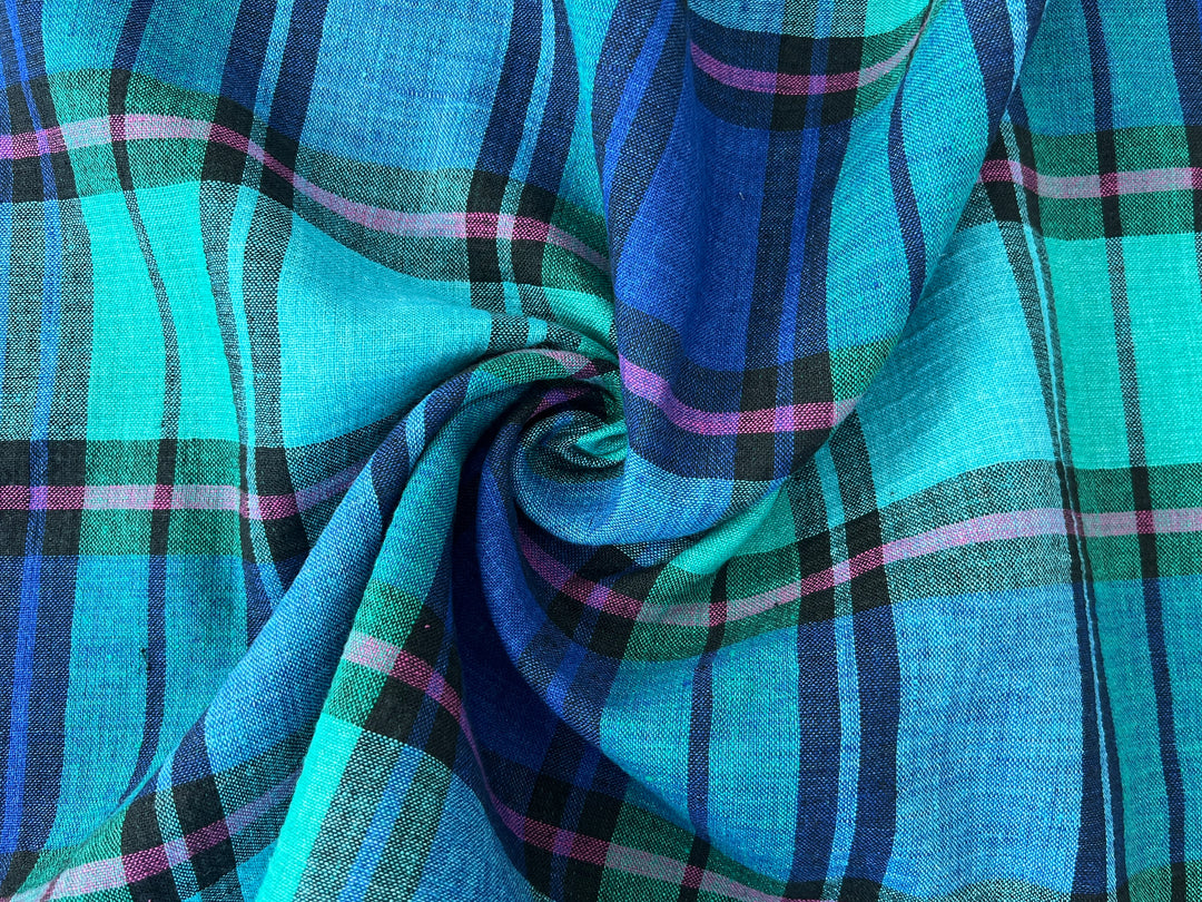 Double-Face Linen Cotton Plaid Fabric | Reversible Solid Back | 52"  7718 7719