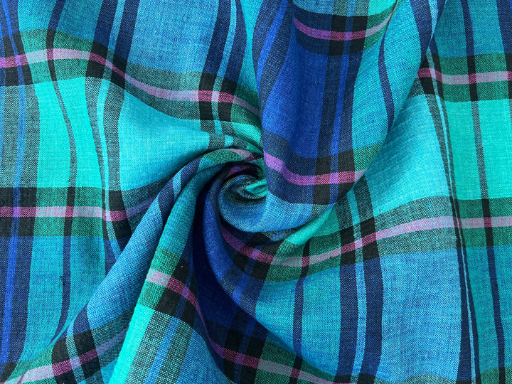 Double-Face Linen Cotton Plaid Fabric | Reversible Solid Back | 52"  7718 7719