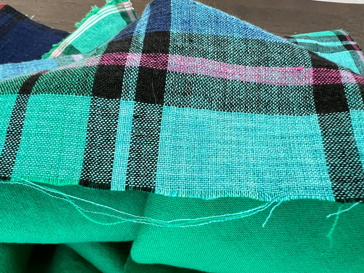 Double-Face Linen Cotton Plaid Fabric | Reversible Solid Back | 52"  7718 7719